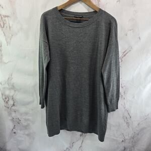 Eileen Fisher Sweater Womens Large Petite Gray Lightweight Merino Wool Crew Drop